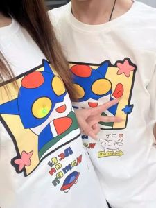 เสื้อยืดแขนสั้นผ้าฝ้ายแท้สำหรับคู่รักและครอบครัว แฟชั่นฤดูร้อน ลายการ์ตูน ความยาวปกติ คอกลม เสื้อผ้าทำงานสไตล์เกาหลี