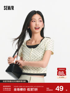 Áo Thun Tay Ngắn Semir Dành Cho Nữ Mùa Hè 2025 Phong Cách Ngọt Ngào Ôm Vừa Vặn Họa Tiết Bướm Áo Thun Cotton Thường Ngày