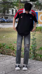 quần suông ống rộng xám rách 2023 Tặng Thắt Lưng Chun