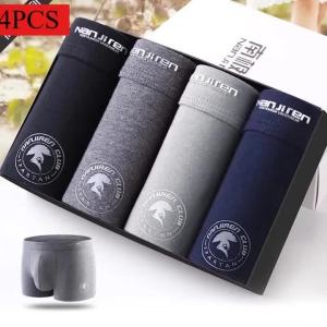 4 Pcs Mens Plus Size Boxer Shorts 100% Cotton Anti-Chafe Underwear Breathable Elastic Waistband for Big & Tall Soft Loose Fit