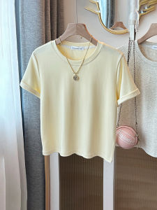 Summer Short Sleeve round Neck T-Shirt Womens Loose Fit Slimming Yellow Korean Style Versatile Shoulder Straight Cotton Top
