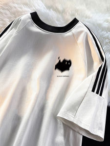 Heavyweight Short Sleeve T-Shirt Mens New Summer Loose Trendy Brand Cat American Half Sleeve Pure Cotton Three Bar Striped Top