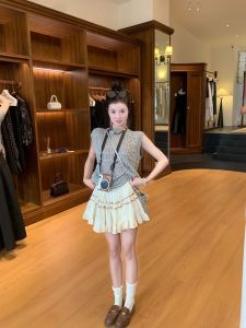 VKSOD | Laid-back Style French Lace Knitted Vest And A-Line Mini Skirt Set Womens Summer New Arrival Slimming Short Sleeve Round Neck