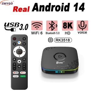 Android 14 TV Box 4K 8K RK3518 Quad Core Dual WiFi 6 Bluetooth 5 Voice Remote 2GB 16GB Real Androidtv Smart TV Set Top Box 2025