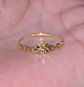 PAWNABLE 18K Saudi Gold Lightweight Heart Dia Cut with Cadena Ring(Bendable/Open back Heart)
