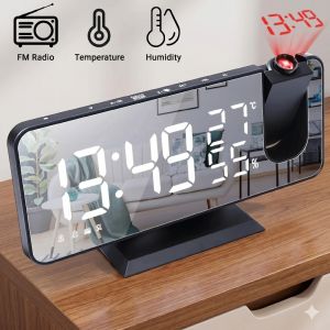 XMSJ | LED Digital Smart Alarm Clock 180 Time Projector Mirror Display FM Radio Temperature Humidity Electronic Desktop Wake Up Snooze