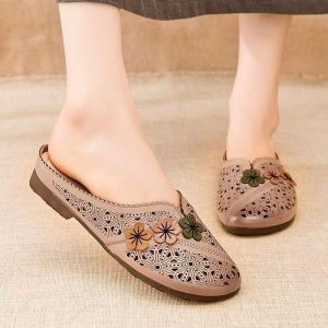 EU Style Comfortable Soft Bottom Womens Shoes Retro Summer Flat Sandals Hollow out Design Breathable Slip-On Casual Footwear