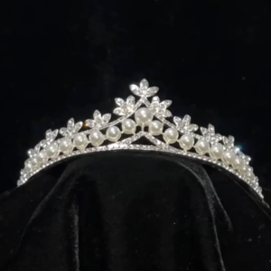 VitaStoree Mahkota Mutiara Kecil Rhinestone Crystal Crown Silver Daun