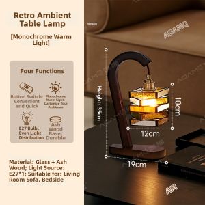 AOMAO | Vintage Solid Wood Colored Glass Desk Lamp