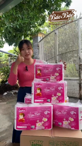 Giấy Vệ Sinh Bảo Bảo 960g 6 cuộn không lõi Hồng - dày mịn thấm hút tốt 100% bột giấy nguyên sinh