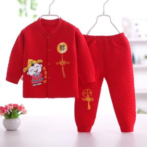 Baby Boy Outfit Set Four-Month-Old Infant Clothes Red Spring Suit Lamp Lighting Two-Piece Cotton Cartoon Chinese Style