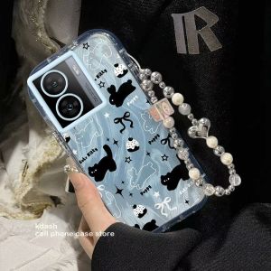 Creative Chain Design Phone Case for IQOOZ7 XM New Style Blue Cat Gradient Color Furry Shell Airbag Anti-fall Thick Edge Cute Purple Rabbit