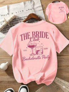 2026 WomenS "The Bride Club" Graphic Tee White with Pink Lettering Wine Glass Design Perfect for Spring Summer Wedding Guest