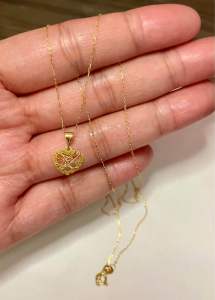 PAWNABLE 18K Saudi Gold Lightweight Rolo Chain(18" manipis) with Heart Net Pendant