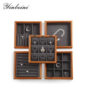 Yinbeini ถาดกล่องไม้เก็บเครื่องประดับสำหรับจัดระเบียบต่างหูถาดโชว์สร้อยข้อมือสร้อยคอ P027