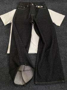 ZHUOCAN | Black Raw Denim Wide Leg Pants Summer Lightweight Comfortable Tapered Loose