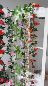 (9 Mawar) Mawar Rambat Artificial Home Decor Hanging Vine Rose 230Cm