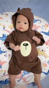 Body đùi bé trai bé gái Hình Gấu kèm mũ đáng yêu Bodysuit cho bé chất Thun lạnh siêu mát đồ liền thân cho bé 0-12 tháng