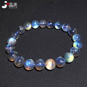 New Colorful Light Ice Chalcedony Bracelet Grey Moonstone Strong Light Blue Crystal String Single Circle Jewelry Gift