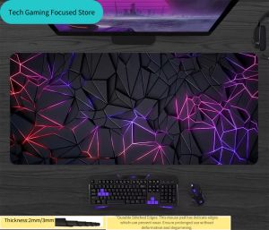 Neon Red Purple Geometric Polygon Extended Gaming Mouse Pad XXL Desk Mat with Stitched Edges 2mm/3mm Thick