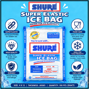 Super Elastic Ice Bags (Shure) - 4x12 Inches [100 Pieces]