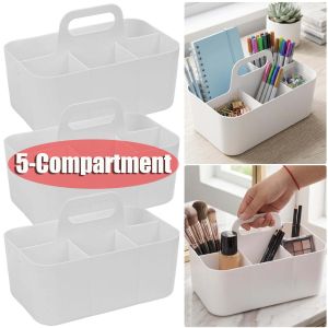 Giỏ lưu trữ nhựa 5 ngăn có tay cầm Khay để đồ đặt bàn làm việc cầm tay cho bút bút chì văn phòng phẩm thiết kế xẻ khay đựng mỹ phẩm Hộp lưới cầm tay