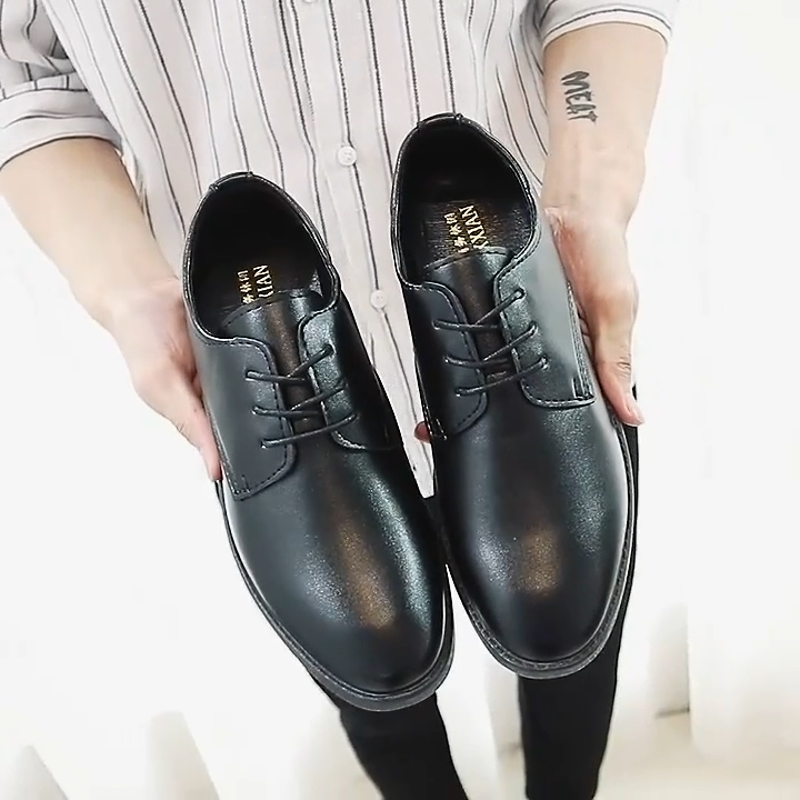 Mens Breathable Leather Shoes Black Soft Leather Soft Bottom Mens