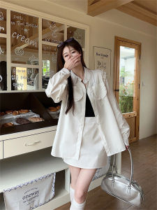 เสื้อเชิ้ตแขนยาวป้องกันแสงแดดสไตล์ฝรั่งเศส สำหรับผู้หญิงในฤดูร้อน ทรงหลวม แขนยาว กระดุมคอโปโล สีพื้น เสื้อแฟชั่น