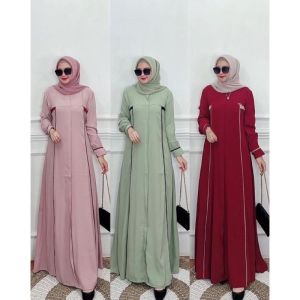 SET Gamis Kondangan IRINA: Dress Gamis Bahan Crinkel Airflow LD 110