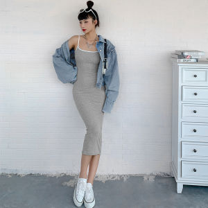 ชุดเดรสเกาะอกสีพื้นเข้ารูปสำหรับผู้หญิง Sisjuly ทรงเข้ารูป เอวสูง แขนกุด กระโปรงยาวปานกลาง สไตล์สตรีท ฤดูใบไม้ผลิ 2021