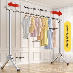Indoor Free-standing Single Rod Clothes Drying Rack Bedroom Use Simple Design Portable Clothes Hanger Creative Style Storage Organizer