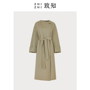 Double-Sided Woolen Coat Jacket Women Early Spring One Button High-End Design round Neck Top Commute Simple Style Pure Color