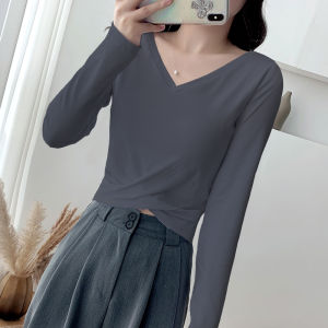 Low Collar Long Sleeves T-shirt Design Sense Non-mainstream Bottoming Shirt