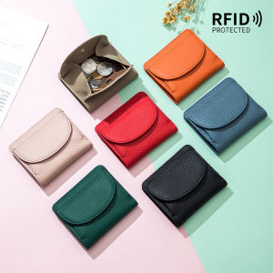 BANYANU Ultra Thin Mini Women Coin Purse Anti RFID Simple Design Small Cow Genuine Leather Wallet for Women Green Color