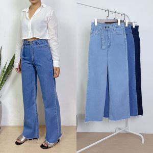 RDA Apparel. กางเกงขายาว ผญ เอวสูง ทรงกระบอกใหญ่ ขากว้าง ขอบยื่น มี 3 สี พร้อมส่ง S-XL กางเกงยีนส์ผู้หญิง ขาบาน ผ้าไม่ยืด เนื้อนิ่ม ยาว 40 นิ้ว