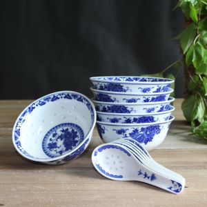 Jingdezhen Blue and White Porcelain Tableware Ceramic Exquisite Bowl Porcelain Bowl 5-Inch Rice Bowl Set Household Bowl Plate Retro Small Bowl