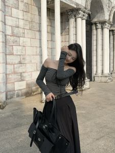 Beloved HeBen Impression One Shoulder Stripe Tie Waist Top High Waist Slimming Half Skirt Set Fashionable plus Size Ensemble