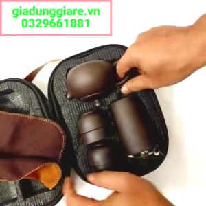 BỘ ẤM TRÀ xách tay cao cấp tách pha chè gốm đẹp bộ bình chà đất nung tử sa kèm túi xách đi du lịch - giadunggiare.vn