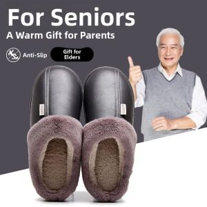 MONLEYTA | Anti-Slip Cotton Slippers For Elderly Men And Women Home Use Warmth Waterproof Full Cover Heel Rubber TPR Bottom Casual Style