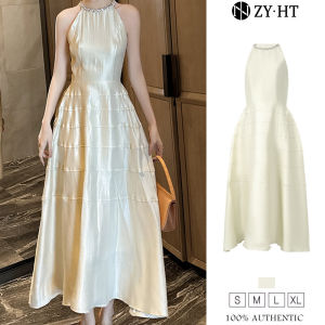 ZYHT EraVogue Women's Cream A-Shape Satin Dress: Stylish & Versatile