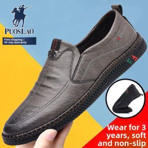 Paul Casual Shoes Mens Summer Hollow out Breathable Business Casual Shoes Soft Leather Soft Bottom Slip-On Driving Shoes