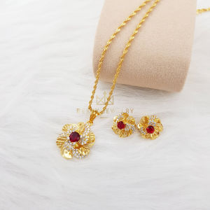 Set Dây Chuyền Nữ Và Bông Tai Hình Hoa Mai Lớn Đính Đá Xi Mạ Vàng Bền Màu Đẹp Nhiều Màu Cao Cấp | Berry Jewelry