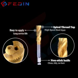FEDIN Hand Tap Drat M2 M2.5 M3 M3.5 M4 M5 M6 M8 M10 M12 Tap Spiral HSS Coating Titanium