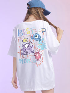 Loose Couple T-Shirts Short Sleeve Womens Summer New Hand-Drawn Cartoon Trendy Brand Small Monster Cotton Streetwear