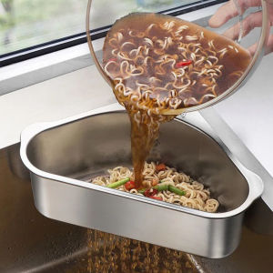 Rak Saringan Wastafel Segitiga Stainless Steel Rak Sudut Wastafel Cuci Piring Dapur Tempat Penyimpanan Spons Sikat Penyaring Sisa Makanan Siku