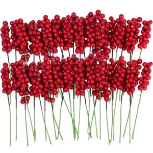 Christmas Artificial Berries Stem Fake Red Holly Berry Branches Flower Bouquet for Xmas Tree New Year Party Home Decor Ornament