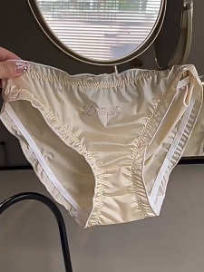 Cạp vừa Quần lót lụa satin Xếp Nếp Chữ thêu Quần lót Quần Lót Nữ Xếp Nếp sa tanh