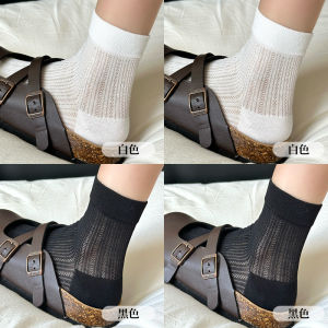 White Womens Summer Thin Cotton Socks Breathable Mesh Ultra Pure Cotton Short Tube Comfortable No-Cuff Socks for Hot Weather