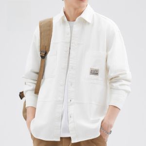 ROMON | Lormen Pure Cotton Long Sleeve Casual Shirt Mens Spring Autumn New Style Workwear Trendy Denim Jacket Youth Fashion City Style