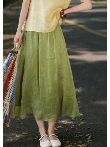 XIAOER | Premium 100 Count Ramie Matching Lining Adjustable Waist Half Skirt